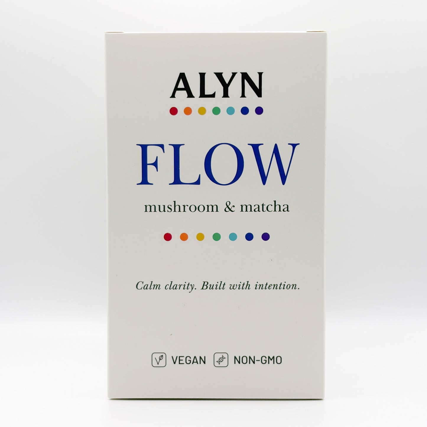 ALYN Flow mushroom & matcha product packaging on a white background